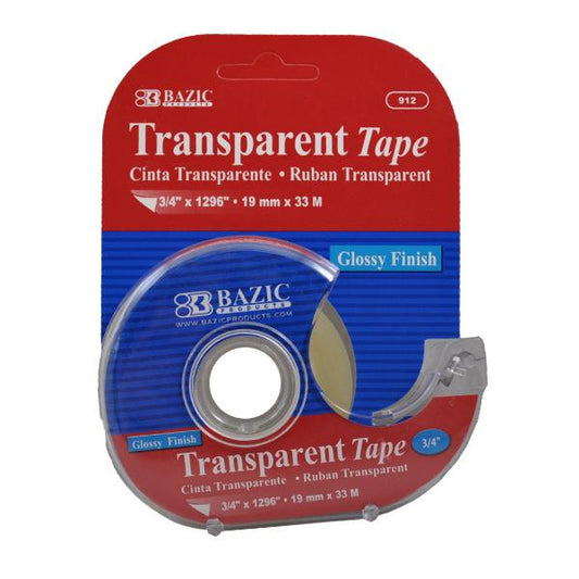TAPE C/DESPACHADOR TRANSPARENTE 3/4X1296 PULGADA 912 BAZIC