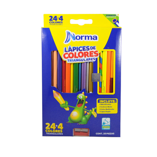 COLORES MADERA LARGOS TRIANGULAR 24 PZ NORMA