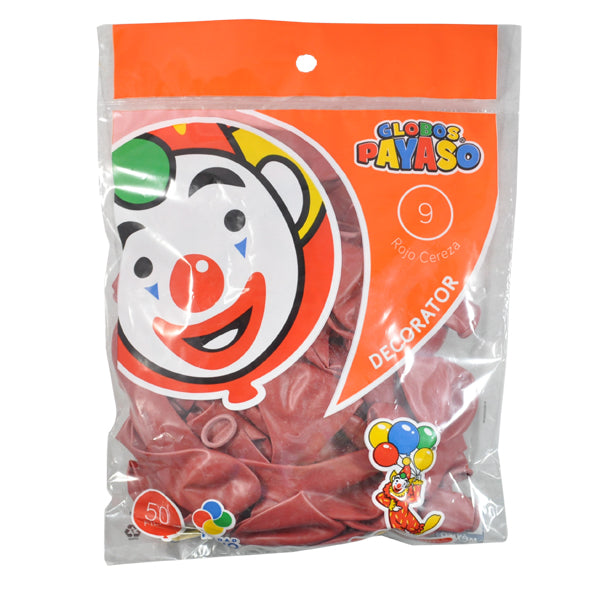 GLOBO DECORATOR #9 ROJO CEREZA 50 PZ FABRICAS SELECTAS
