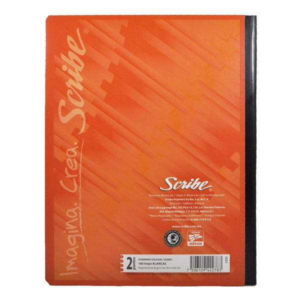 CUADERNO COSIDO COLEGIAL CLASICO 100 HJ BLANCO SCRIBE MNK
