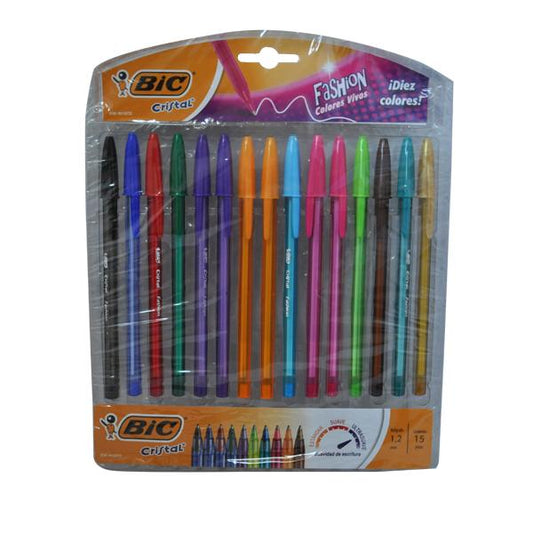 PLUMA FASHION 1.2 MM COLORES 15 PZ BIC