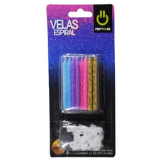 VELA PASTEL ESPIRAL GLITTER SURTIDA C/24 FABRICAS SELECTAS