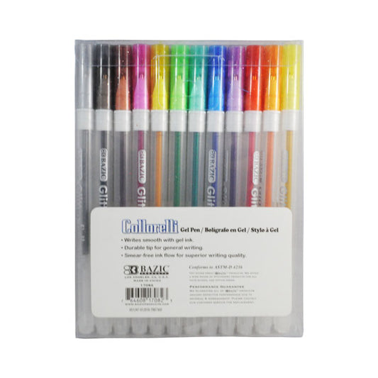 PLUMA GLITTER GEL 12 PZS 17082 BAZIC