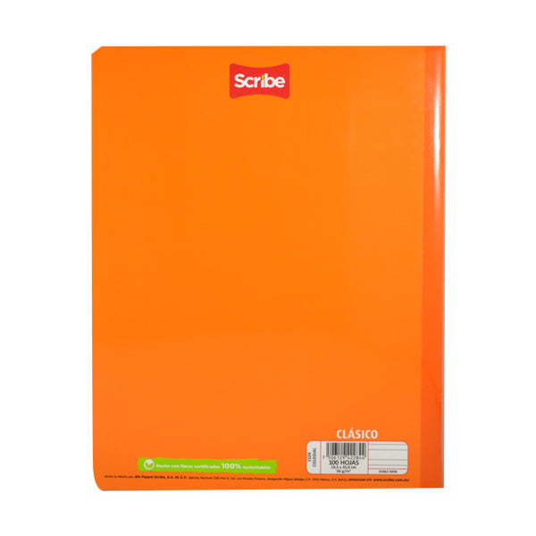 CUADERNO COSIDO COLEGIAL CLASICO 100 HJ DOBLE RAYA SCRIBE MNK
