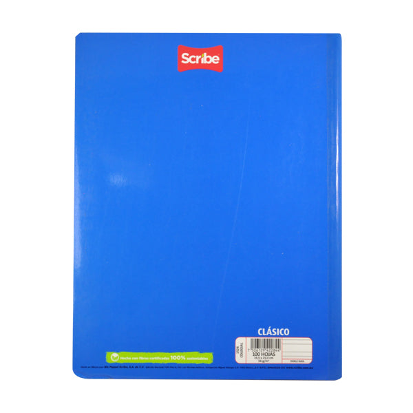 CUADERNO COSIDO COLEGIAL CLASICO 100 HJ DOBLE RAYA SCRIBE MNK