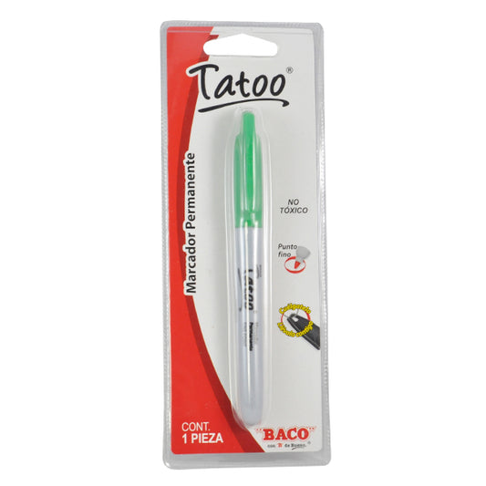 MARCADOR PERMANENTE TATOO VERDE 1 PZ BACO MNK