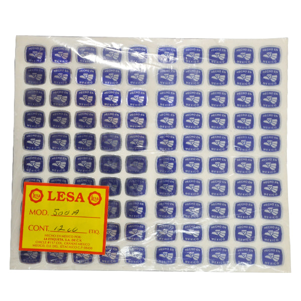 ETIQUETA HECHO EN MEXICO 1 CM AZUL 1200 PZ LESA