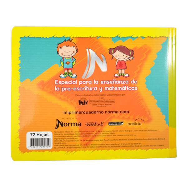 MI PRIMER CUADERNO PREESCOLAR COSIDO 72 HJ CUADRITO B10 NORMA MNK