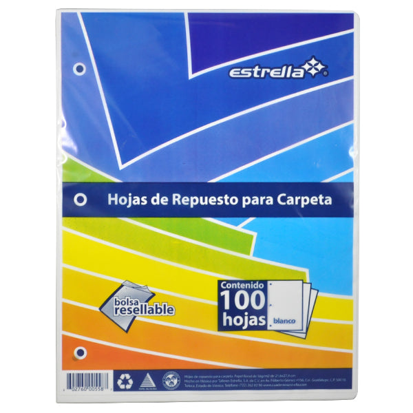 REPUESTO CARPETA BOND 100 HJ BLANCO 558 ESTRELLA MNK