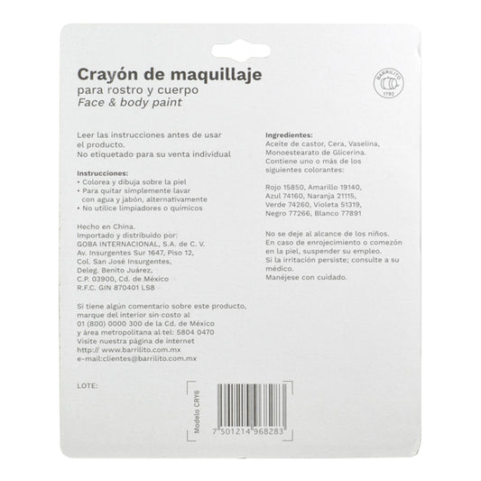 CRAYON PINTA CARA Y FOAMY CRY6 GOBA BARRILITO