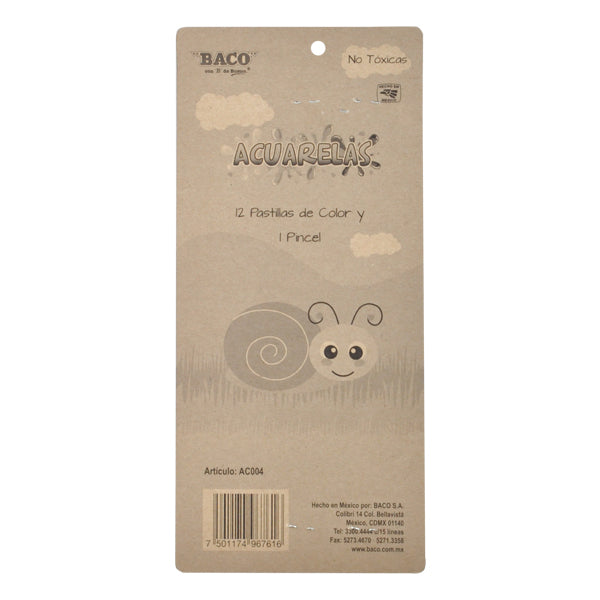 BLISTER ACUARELA PINCEL 12 PASTILLAS BACO MNK