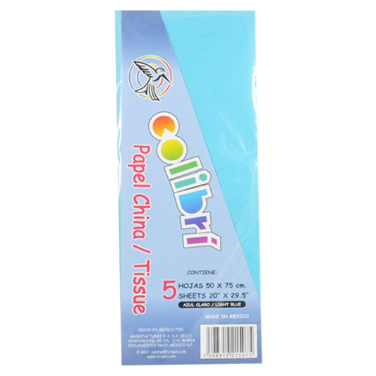 PAPEL CHINA NORMAL AZUL CLARO 5 PZ MNK
