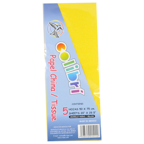 PAPEL CHINA NORMAL AMARILLO HUEVO 5 PZ MNK