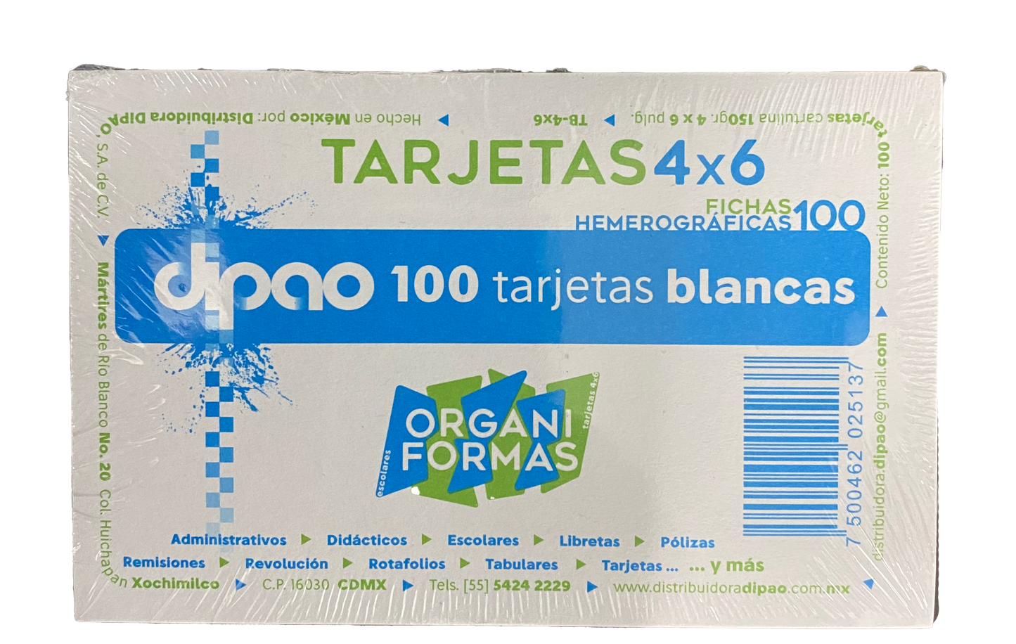 TARJETA INDEX 4X6 100 HJ BLANCO DIPAO MNK