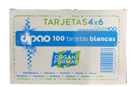 TARJETA INDEX 4X6 100 HJ BLANCO DIPAO MNK