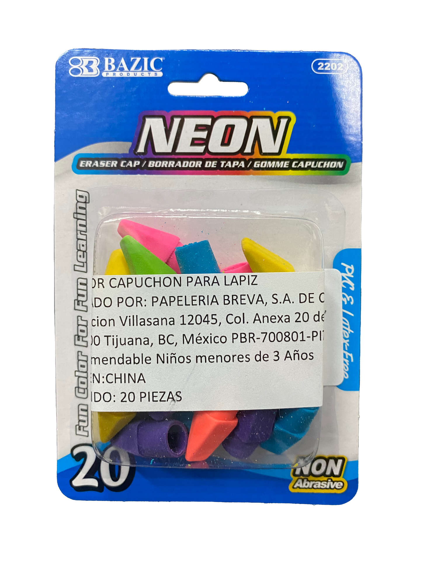 BORRADOR GORRITO NEON 20 PZ 2202 BAZIC MNK