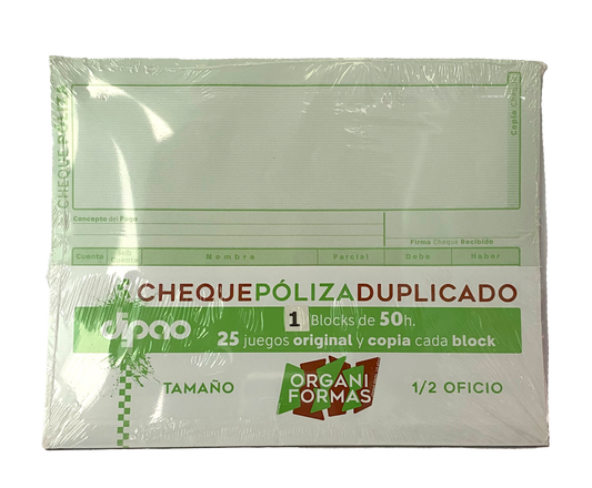 BLOCK POLIZA CHEQUE MEDIO OFICIO AUTOCOPIANTE 50 HJ 1012 DIPAO