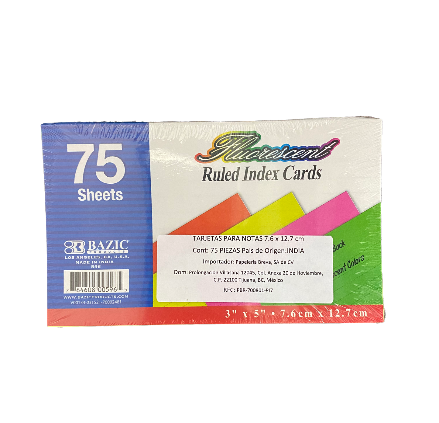 TARJETA INDEX 3X5 COLORES NEON 75 HJ 596 BAZIC