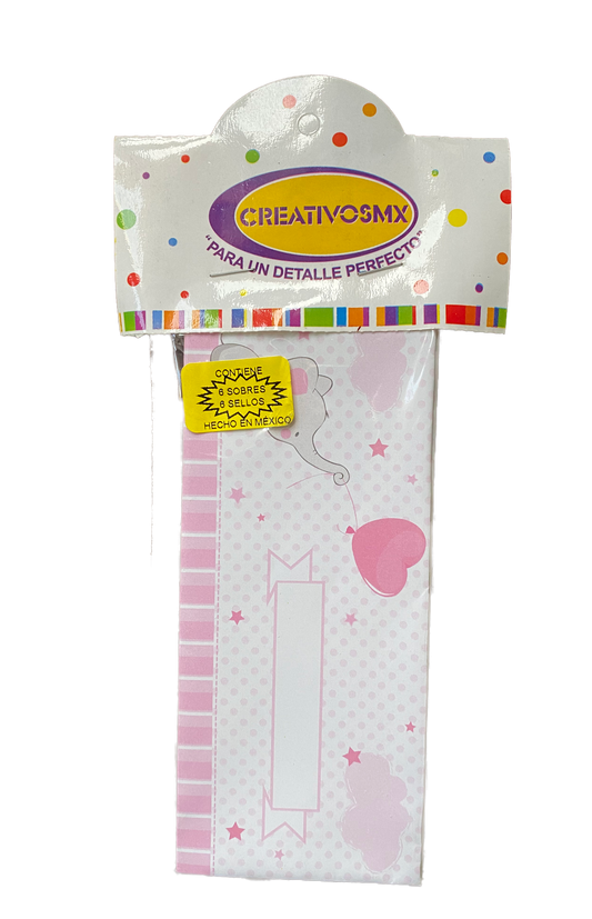 SOBRE BABY SHOWER NIÑA 16 X 7 6 PZS SDB CREATIVOS