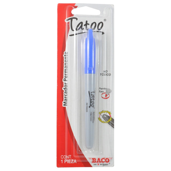 MARCADOR PERMANENTE TATOO AZUL 1 PZ BACO MNK
